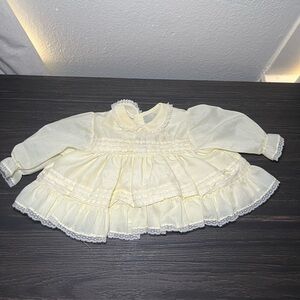 VINTAGE Toddle Tyke 70’s Yellow Long-Sleeve Baby Ruffle Layered Lace Shirt 3-6Mo